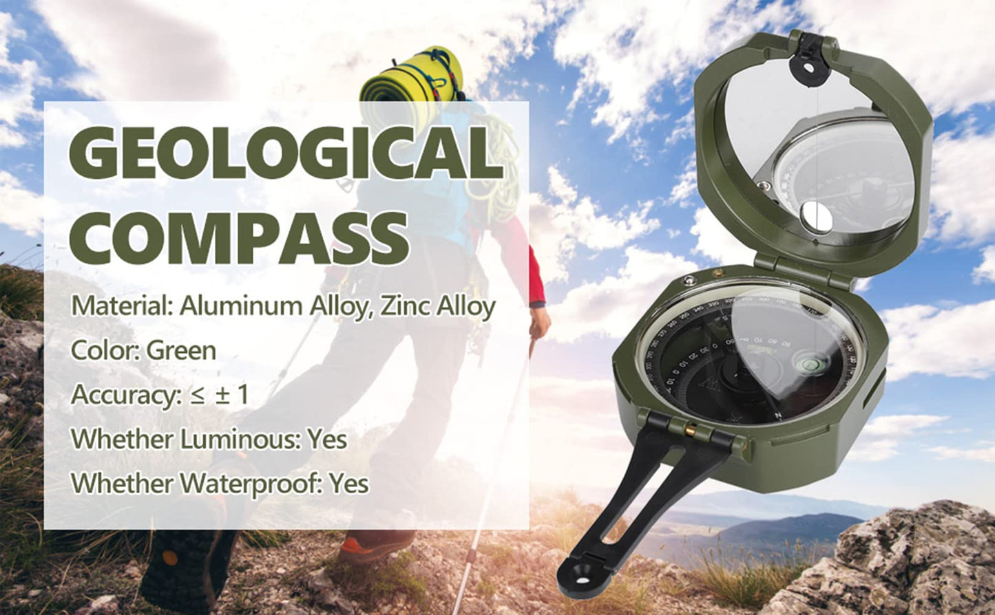 Tbest Military Compass,Bussola Professionale,Outdoor Guide,Professional Outdoor High Accuracy Geological Guide Fluorescent Guide