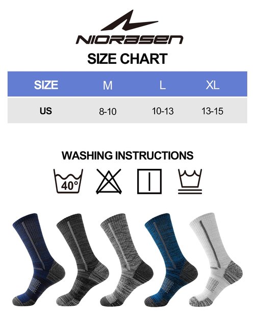 Niorasen Men's Cotton Crew Work Socks, 5 Pairs Cushioned Boot Moisture Athletic Socks for Hiking Sports Running 8-10 White