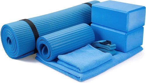 BalanceFrom 7-Piece Yoga Set - Extra Thick 71x24x0.5 Inches Mat with Sling, Blocks, Strap, Towels & Knee Pad