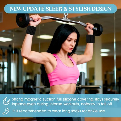 Wrist Weights, Adjustable Magnetic Leg & Arm Weights Bangles 2 Pcs (1LB Each) Silicone Ankle Weights for Women & Men, fits for Gym, Running & Walking, Swimming, Yoga & Pilates (Blackgrey)