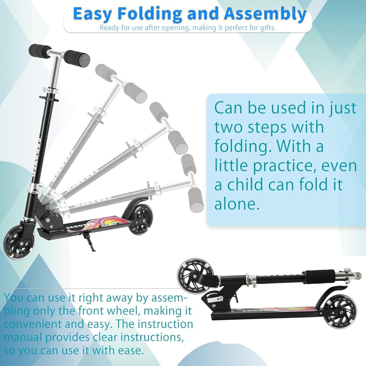 Skiennix Kids Scooter - Light-Up Wheels, 3 Adjustable Height Levels, Rear Brake for Safety