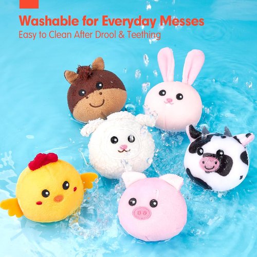 Hahaland Baby Toys - Surprise Barn Stuffed Farm Animals | Rattle, Crinkle, Montessori Sensory Toys for 6-12 Months