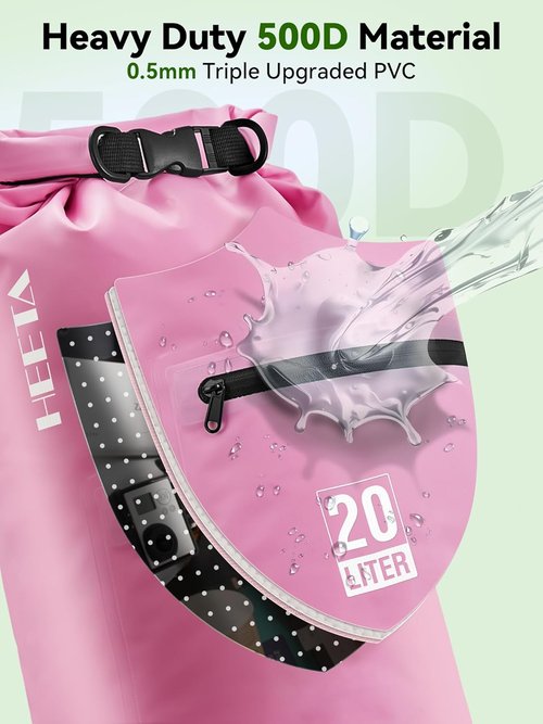 HEETA Waterproof Dry Bag - Lightweight Roll Top Storage with Front Zipper Pocket | 5L/10L/20L/30L/40L for Travel, Kayaking & Hiking