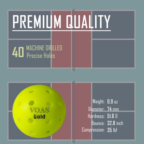 VOAS Gold X40 Pickleball Balls - Official Ball USAPA Approved, 40 Holes Outdoor Pickleball Balls, Durable, Crack-Resistant, High Visibility, Advanced Aerodynamics, 12 Pack for Official & Casual Games