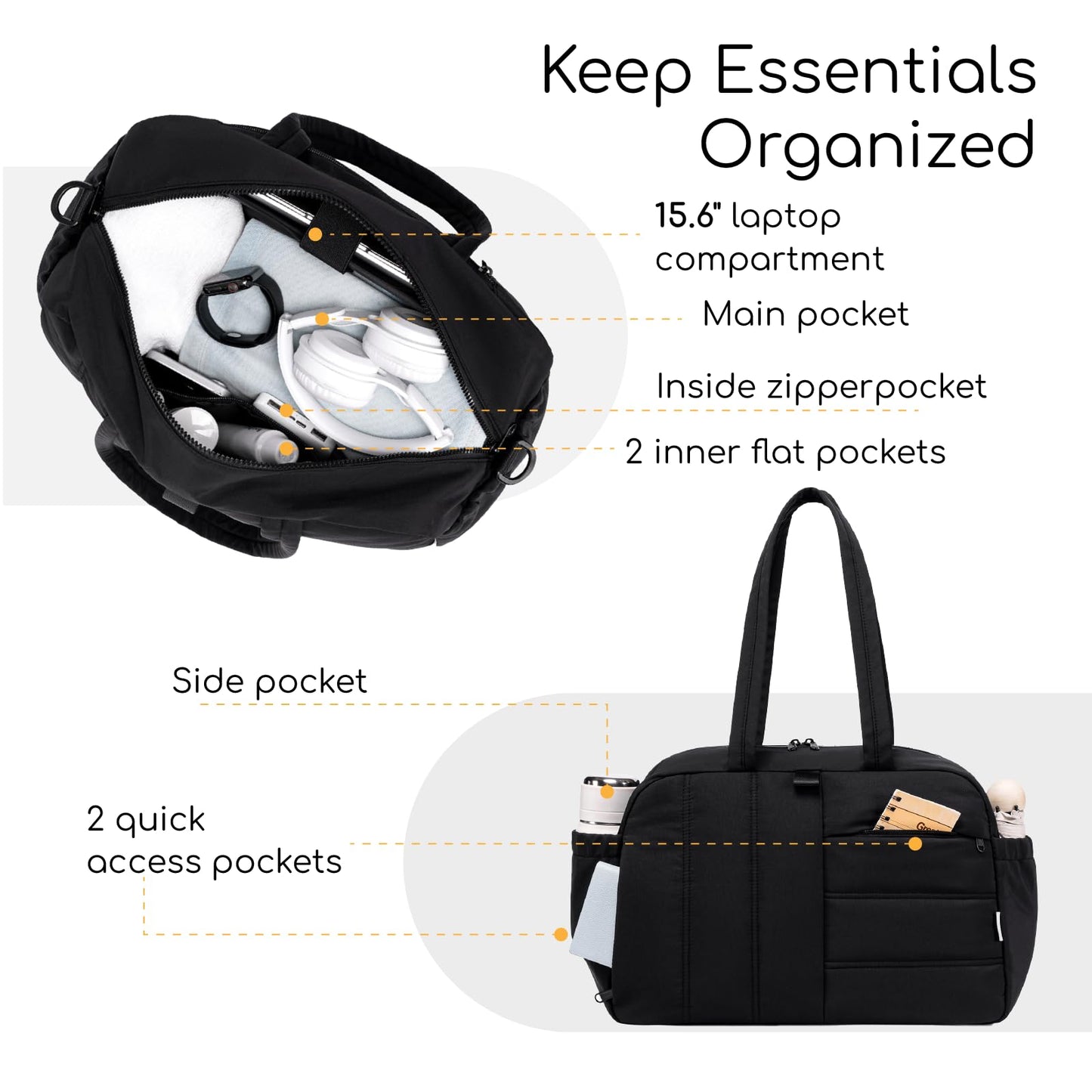 CAMTOP Gym Bag for Women with Yoga Mat Holder, Small Duffle Bag 16 Inches Personal Item Travel Bag with Muiti-Pockets Lightweight Carry on Water Resistant, Black