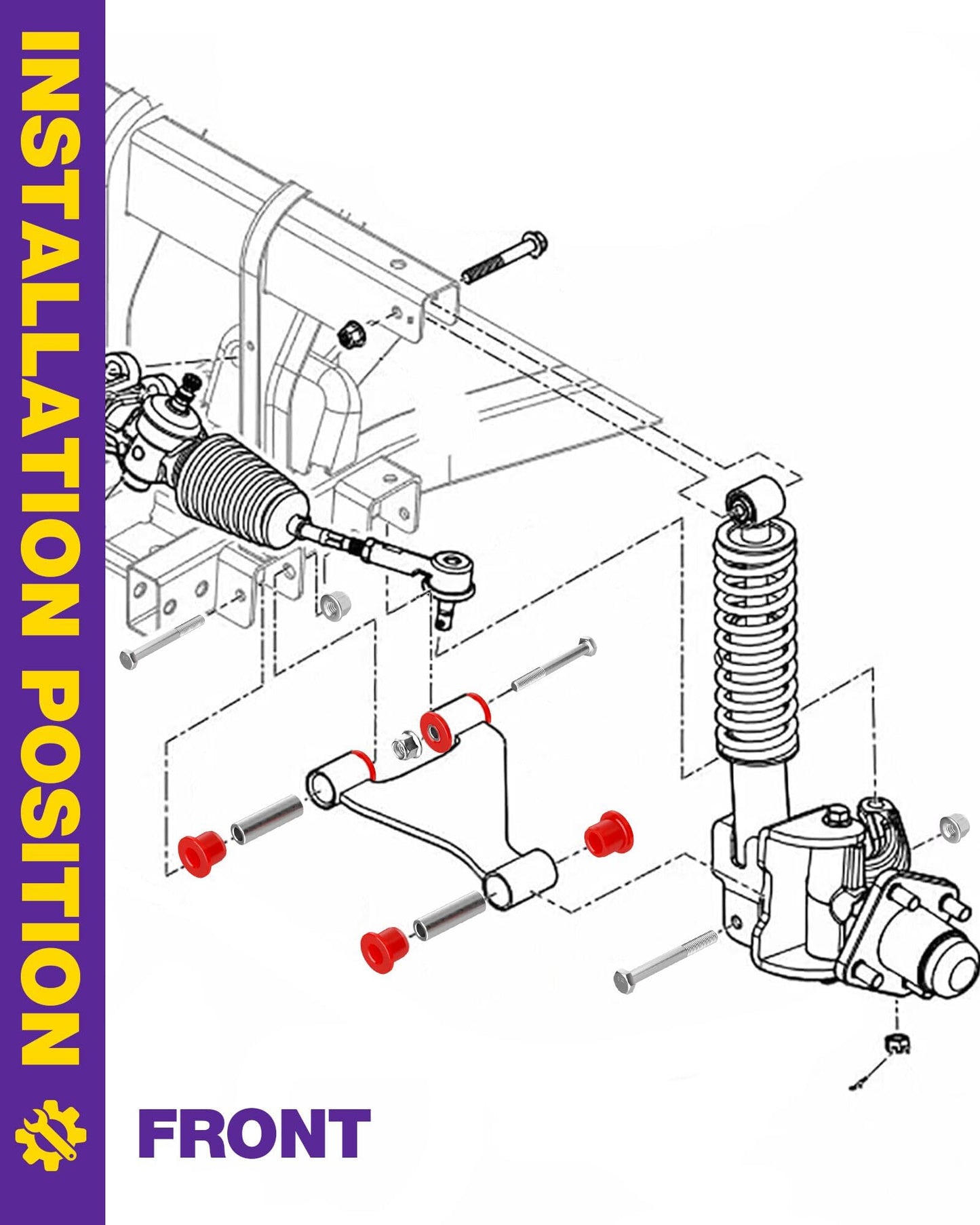 HOWBOW Ezgo RXV Suspension Bushing Kit include Hardware, Front A-Arm Polyurethane Bushings and Sleeves for 2008+ EZGO RXV Golf Cart Gas & Electric-Replaces OE#608086 601340 602085 601754 602415 600525