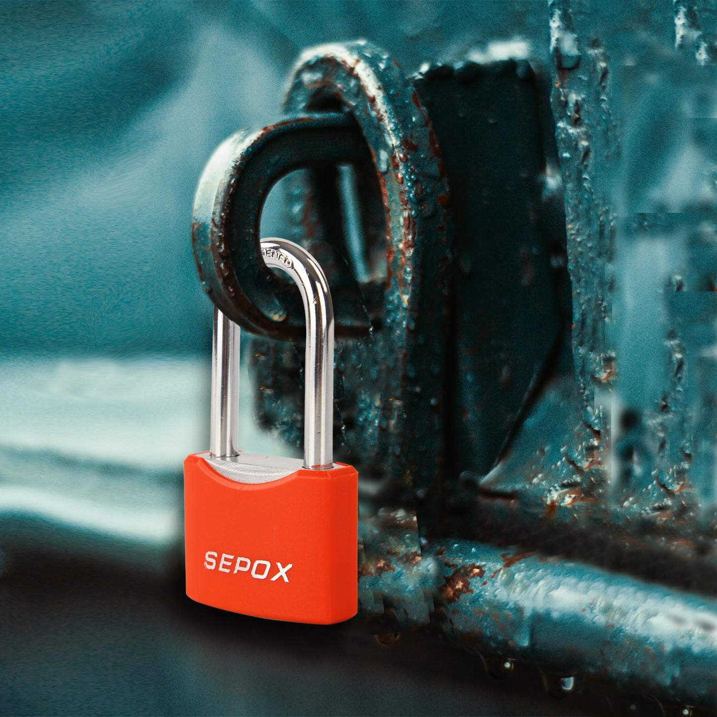 SEPOX® Twins 1-9/16" All-Weather Outdoor Padlocks Keyed Alike, Long Shackle, Solid Steel Lock, Heavy-Duty&Red Cover, Compact Design for Gate Fence Cabinet Toolbox School Gym Locker with 2pcs Same Key