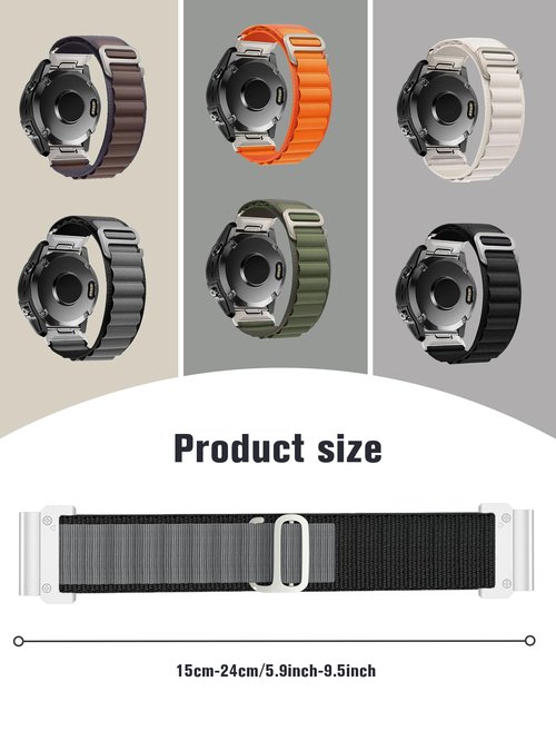 Nylon-Band for Garmin Fenix E/Fenix 8 AMOLED 47mm/Fenix 7/Fenix 7 pro/Fenix 6/Fenix 6 pro/Fenix 5/Fenix 5 Plus,Quickfit 22mm Adjustable Nylon Loop Bands for Garmin Forerunner 935/945, Instinct,Approach S62/S60 (BlackGray)