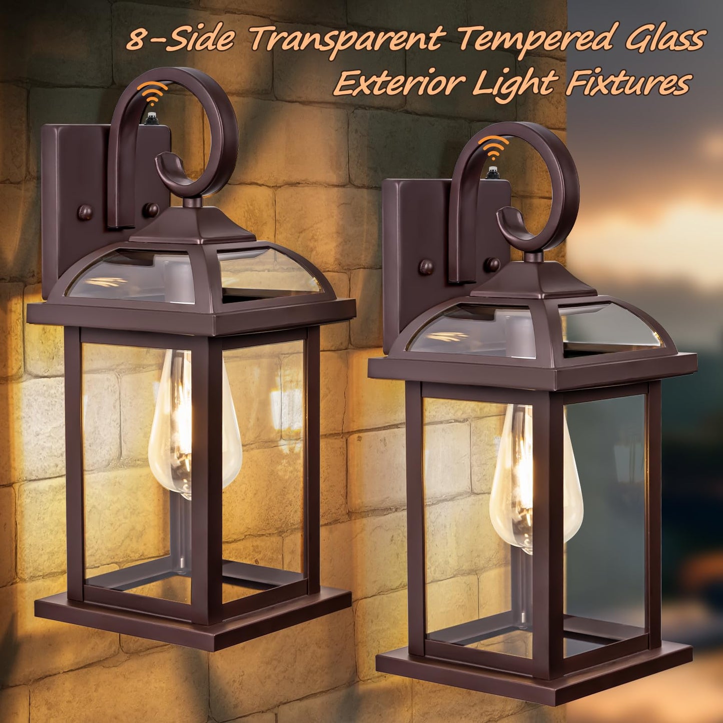 Roravilila Dusk to Dawn Outdoor Lighting Oil Rubbed Bronze 2-Pack, 15 Inch Aluminum Anti-Rust Front Porch Lights with IP65 Clear Tempered Glass Exterior Light Fixtures for House Brown Carriage Lights