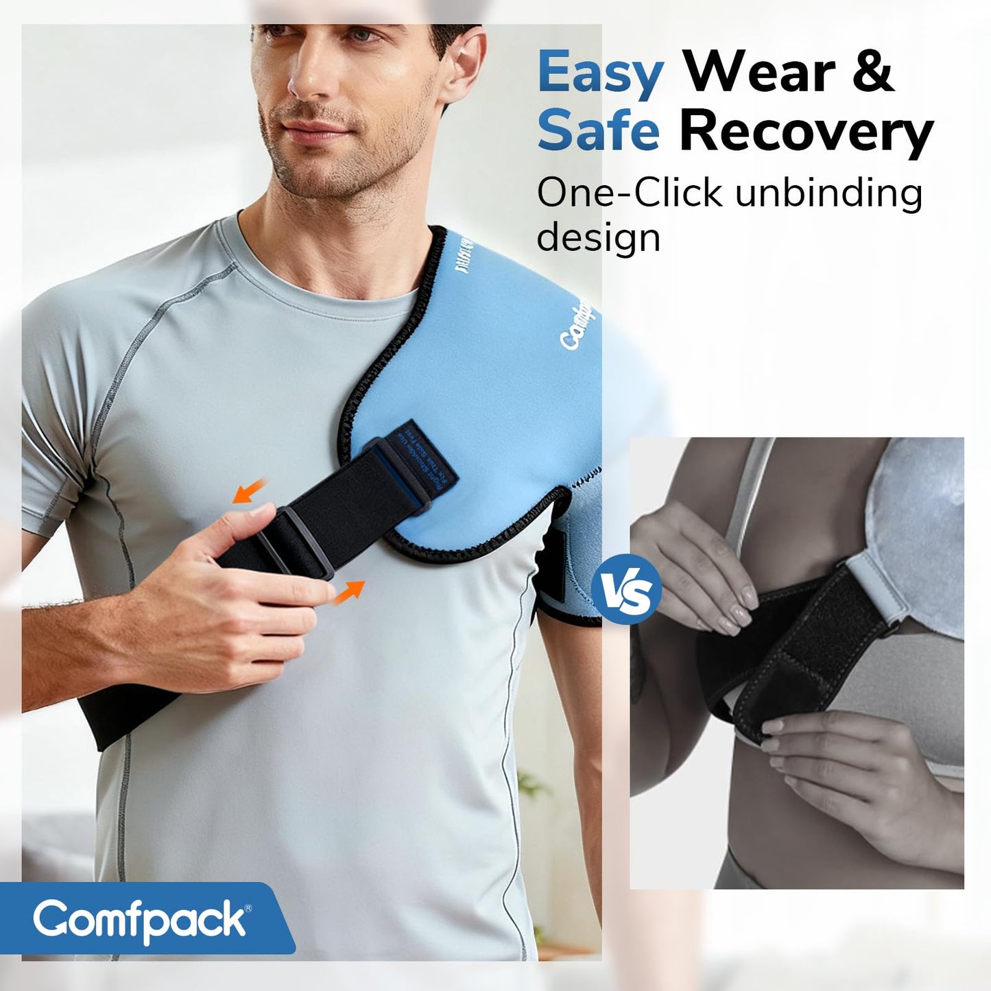 Comfpack Shoulder Ice Pack Wrap, Shoulder Brace Compression Sleeve for Rotator Cuff and Arm, Cold Therapy Wrap for Injuries, Bursitis, Tendinitis, Surgery Recovery, Easy to Put On & Take Off