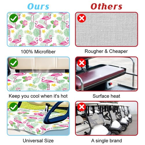 ORIGACH Flamingo & Leaves Golf Cart Seat Covers, Comfortable Cooling Golf Cart Blanket Towel, 100% Microfiber, Fits EZGO, Club Car, and More 2-Seat Golf Carts, 51x31inch