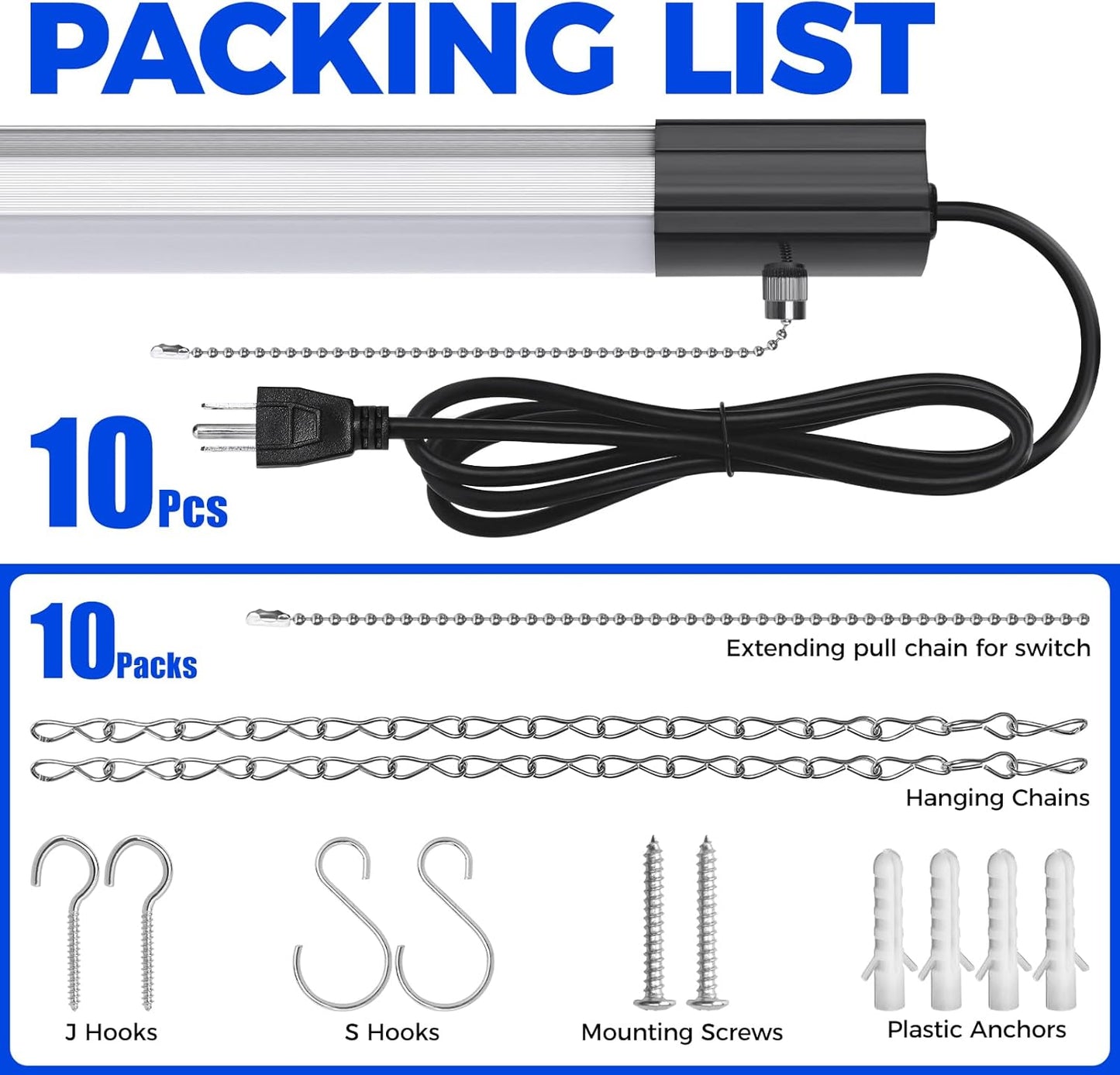 Barrina 10000LM LED Shop Light Fixture - 4FT, 84W, 5000K, Linkable, ETL Approved for Garage & Workshop