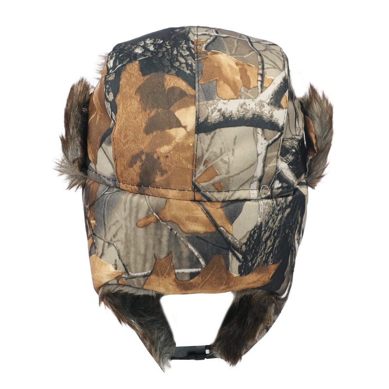 Winter Trapper Hat with Ear Flaps Fallen Leaf Camo Hunting Cap Faux Fur Ushanka Russian Warm Hats Unisex Windproof Cold Weather Hunter's Hat for Fishing, Skiing, Hiking, Camping