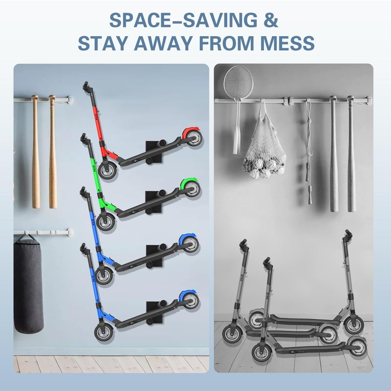 HAVXJAN Scooter Wall Mount, Metal Organizer Black Holder for Scooter Vertical Space Saver Scooter Rack, Scooter Stand for Garage, Living Room, Shop (1 Tier-2 Packs)