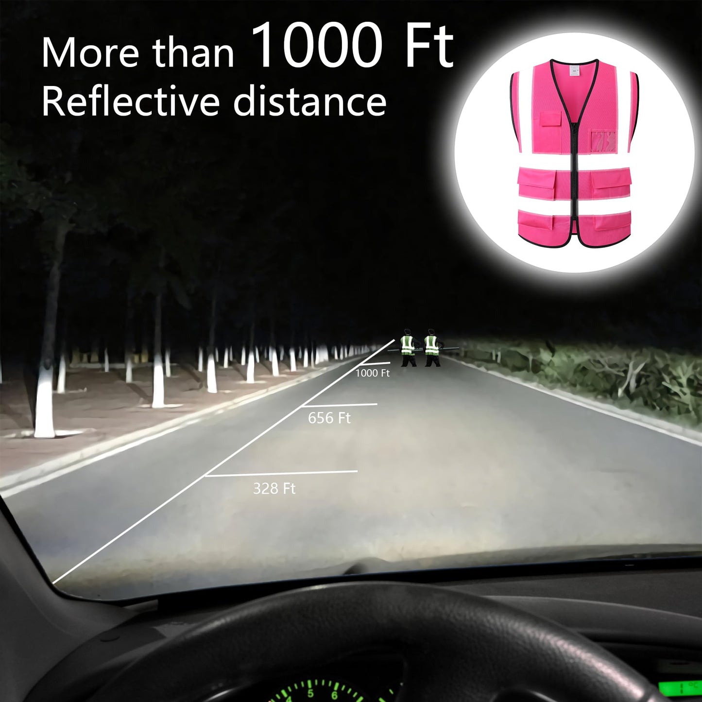 ASIPHITU Reflective Safety Vest for Men Women High Visibility Construction Work Vest with Pockets and zipper front Hi Vis Security Vest with Reflective Strips Meets ANSI/ISEA Standard (AP1-Pink-S)