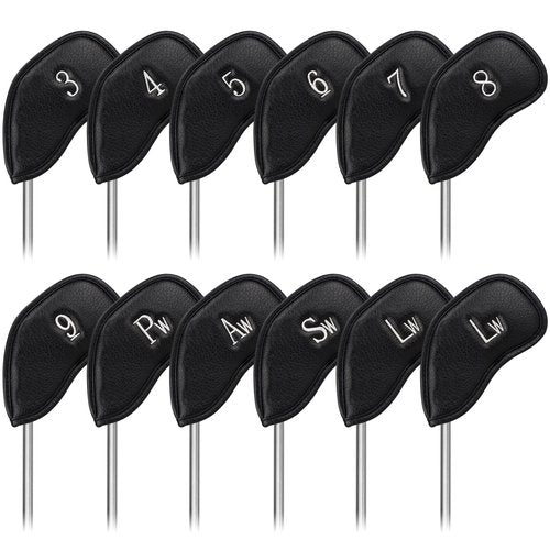 Left Handed Iron Covers Golf Club Iron Covers Black Leather Golf Iron Headcovers Set Left Handed Iron Covers for Golf Clubs Sliver Number Embroidery 12pcs/Set