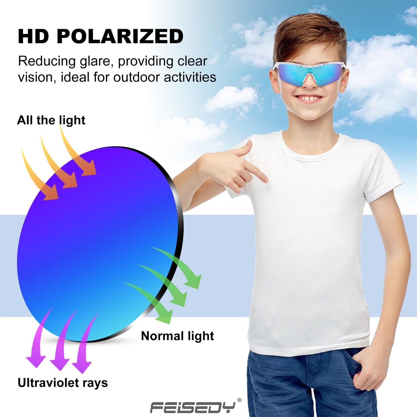 FEISEDY Kids Teens Baseball Polarized Sunglasses Sports TR90 Frame Boys Girls Cycling B2454
