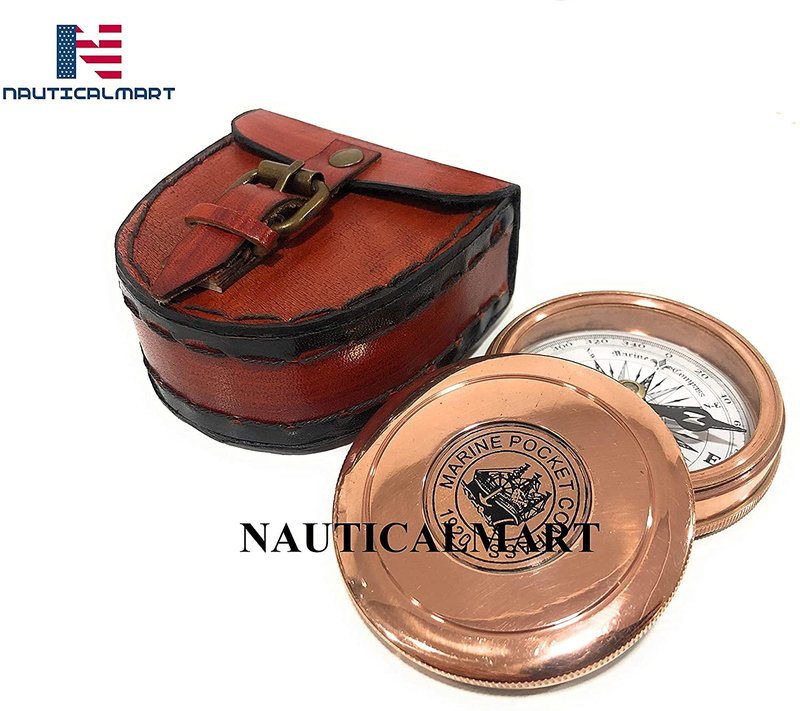 NauticalMart Robert Frost Brass Poem Compass - Copper Finish Pocket Pirate Compass