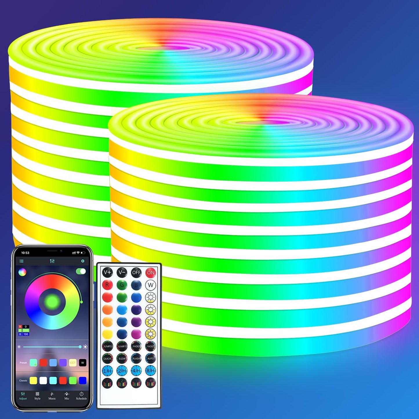 50ft RGB LED Neon Rope Lights with Remote & APP Control - Waterproof Flexible Strip for Bedroom & Outdoor Décor