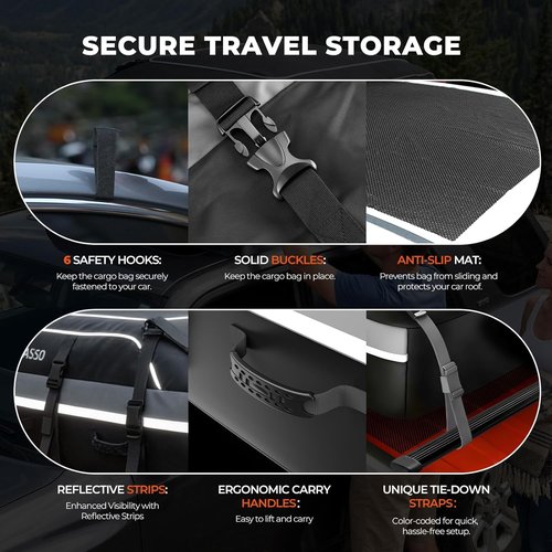 Car Roof Bag - 21 Cubic Feet Waterproof Cargo Bag for SUVs & Vans | Heavy-Duty PVC, Universal Fit