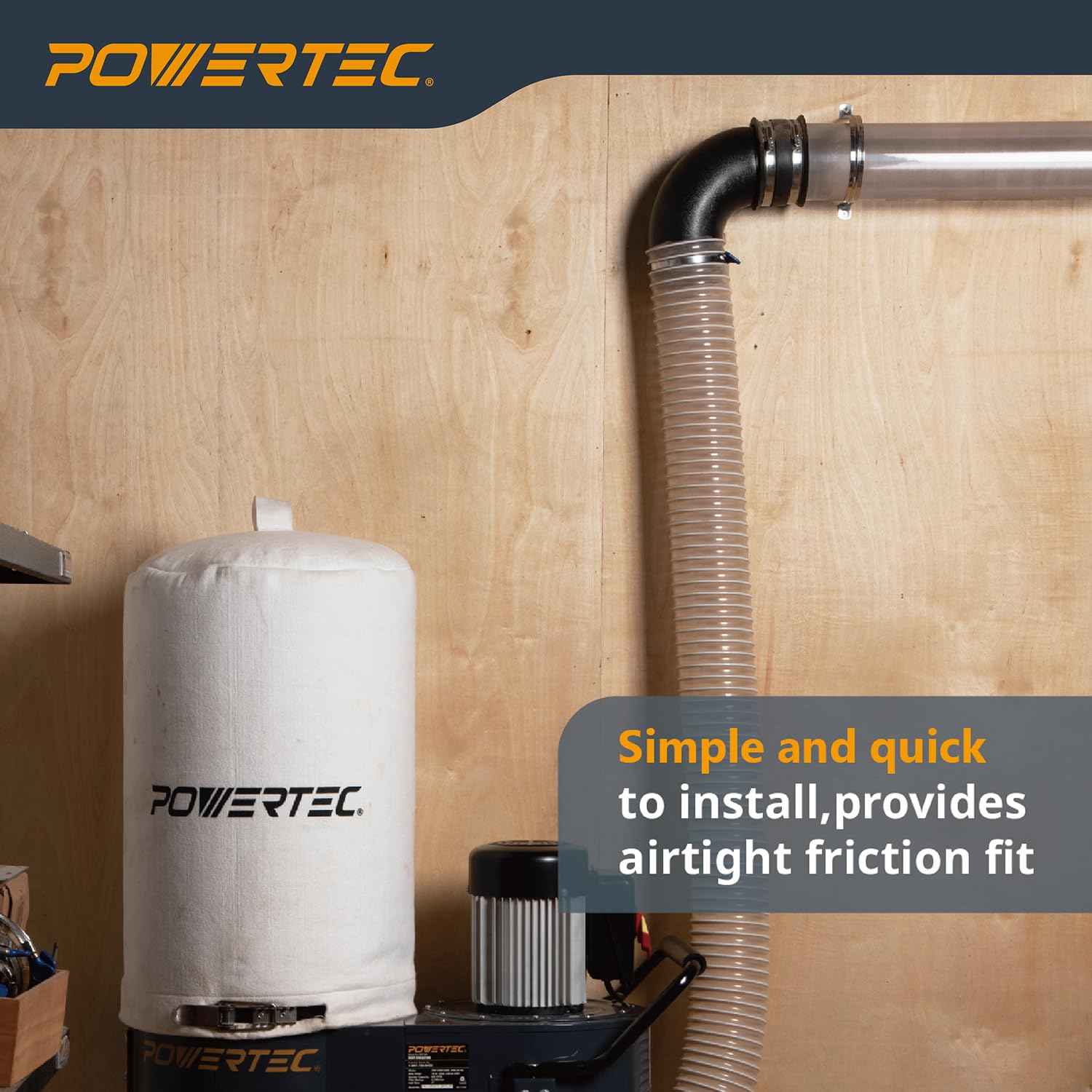 POWERTEC 70105-P2 4 In. 90 Degree Elbow - ABS Plastic Right Angle Dust Collector Connector