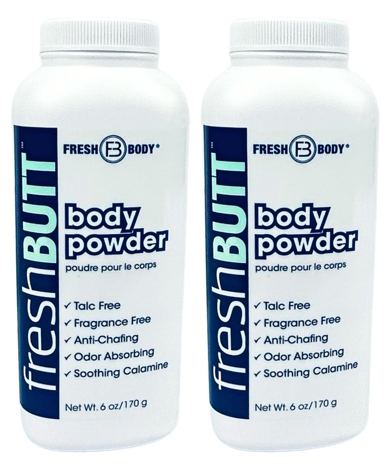 Fresh Butt Body Powder for Men and Women - Unscented Deodorant Powder, Anti-Chafing, Talc-Free, 6oz (Pack of 2)