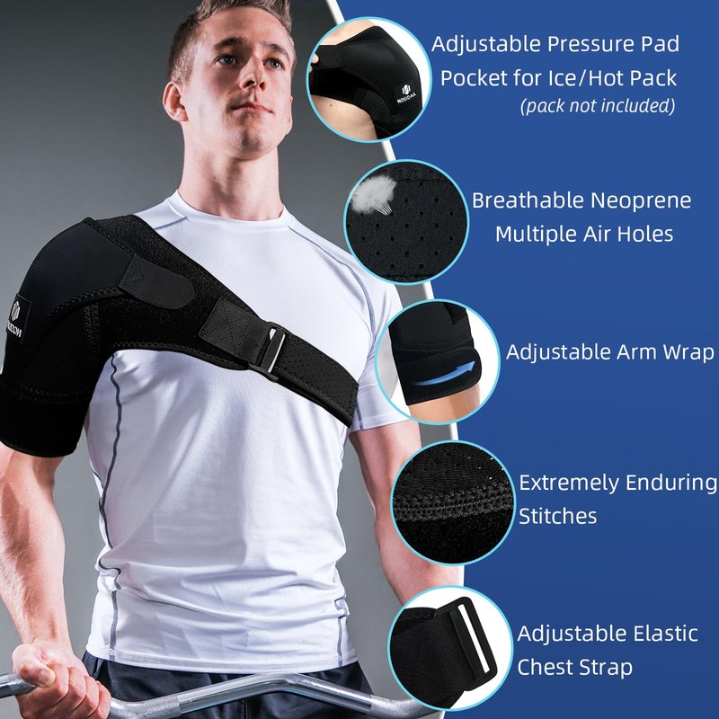 NOSIDAK Shoulder Brace - Shoulder Compression Sleeve Immobilizer & Support Wrap for Torn Rotator Cuff, Glenoid Labrum Tear, Dislocated AC Joint, Tendonitis, Bursitis, Subluxation