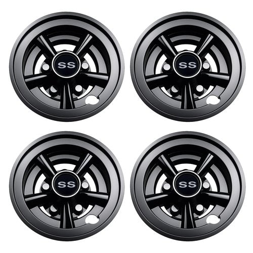 Golf Cart SS Wheel Covers Hub Caps for EZGO, Club Car, Yamaha - 8 Inch Snap-on Installation, Black, Set of 4