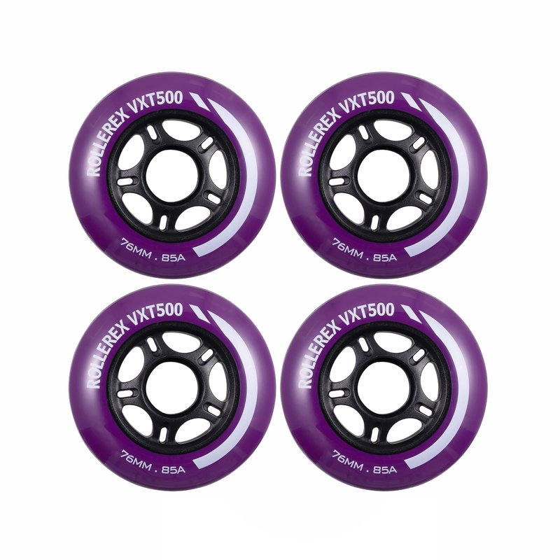 Rollerex VXT500 Inline Skate Wheels – 4 Pack Durable Replacement Roller Blade Wheels for Indoor & Outdoor Skating (76mm, Royal Purple)