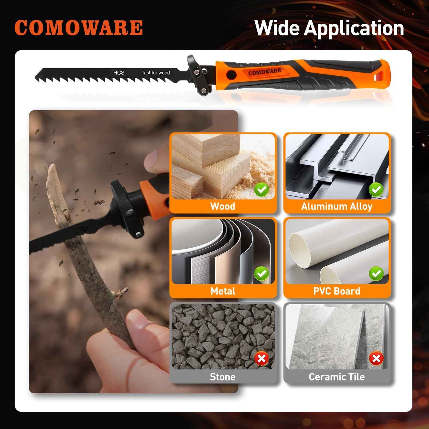 COMOWARE 17Pcs Handsaw & File Set with Blade Quick Change Mechanism, 10 Saw Blades & 6 Precision Files for Woodworking, DIY, Model Crafting, PVC/Metal Cutting Tools