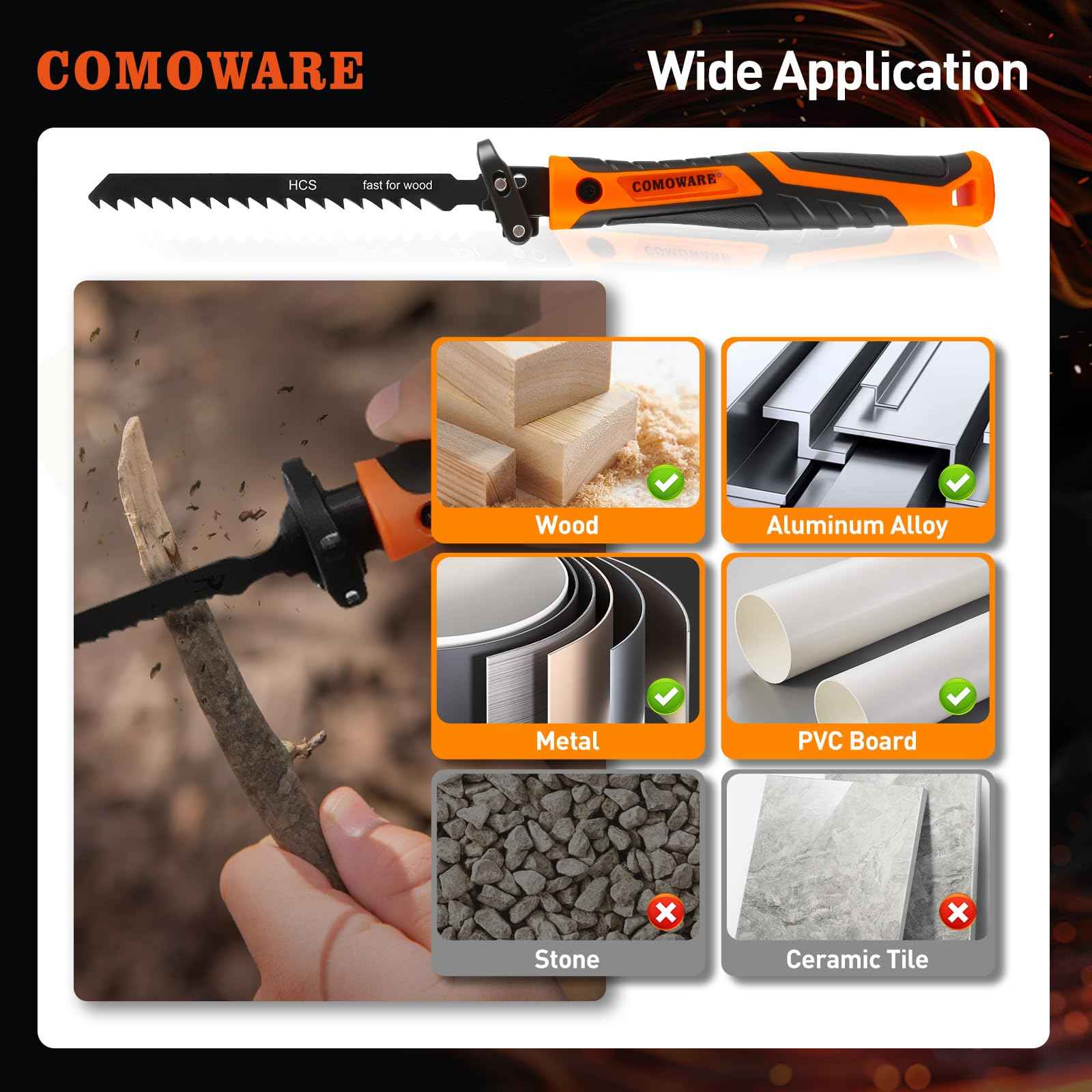 COMOWARE 17Pcs Handsaw & File Set with Blade Quick Change Mechanism, 10 Saw Blades & 6 Precision Files for Woodworking, DIY, Model Crafting, PVC/Metal Cutting Tools