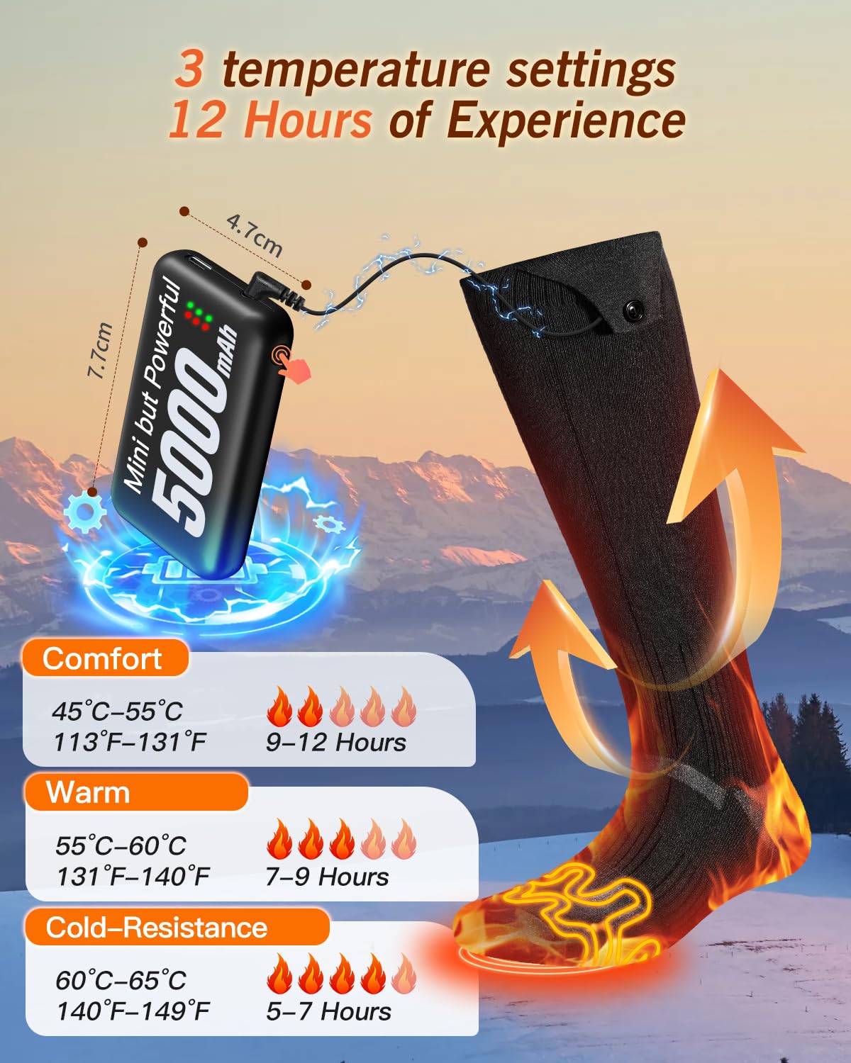 Bopoid 2026 Upgraded Heated Socks, 5000mAh*2 Battery Rechargeable Heated Socks for Men Women, 3 Heating Levels with 360°Heating Electric Socks, Valentine’s Day Gift for Ski Hunting Hiking
