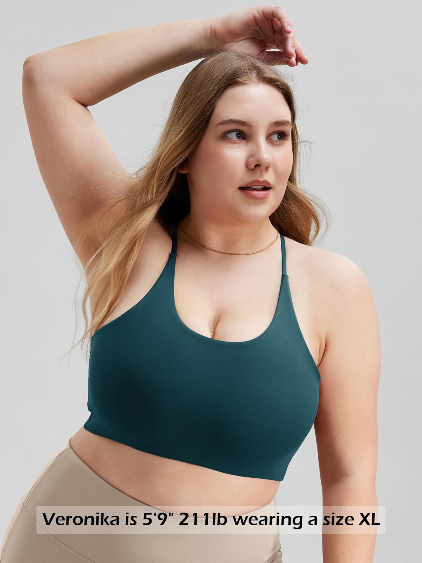 ODODOS Halter Sports Bra for Women Non Padded Strappy Cropped Tops Workout Yoga Crop, Forest Teal, Small