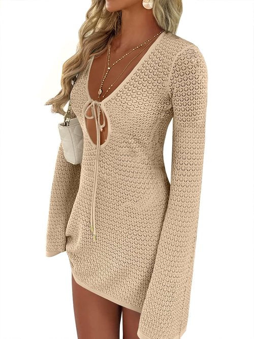 ANRABESS Swimsuit Cover-Up - Crochet V-Neck Mesh Knit Dress for Women | Summer Beach Vacation Wear