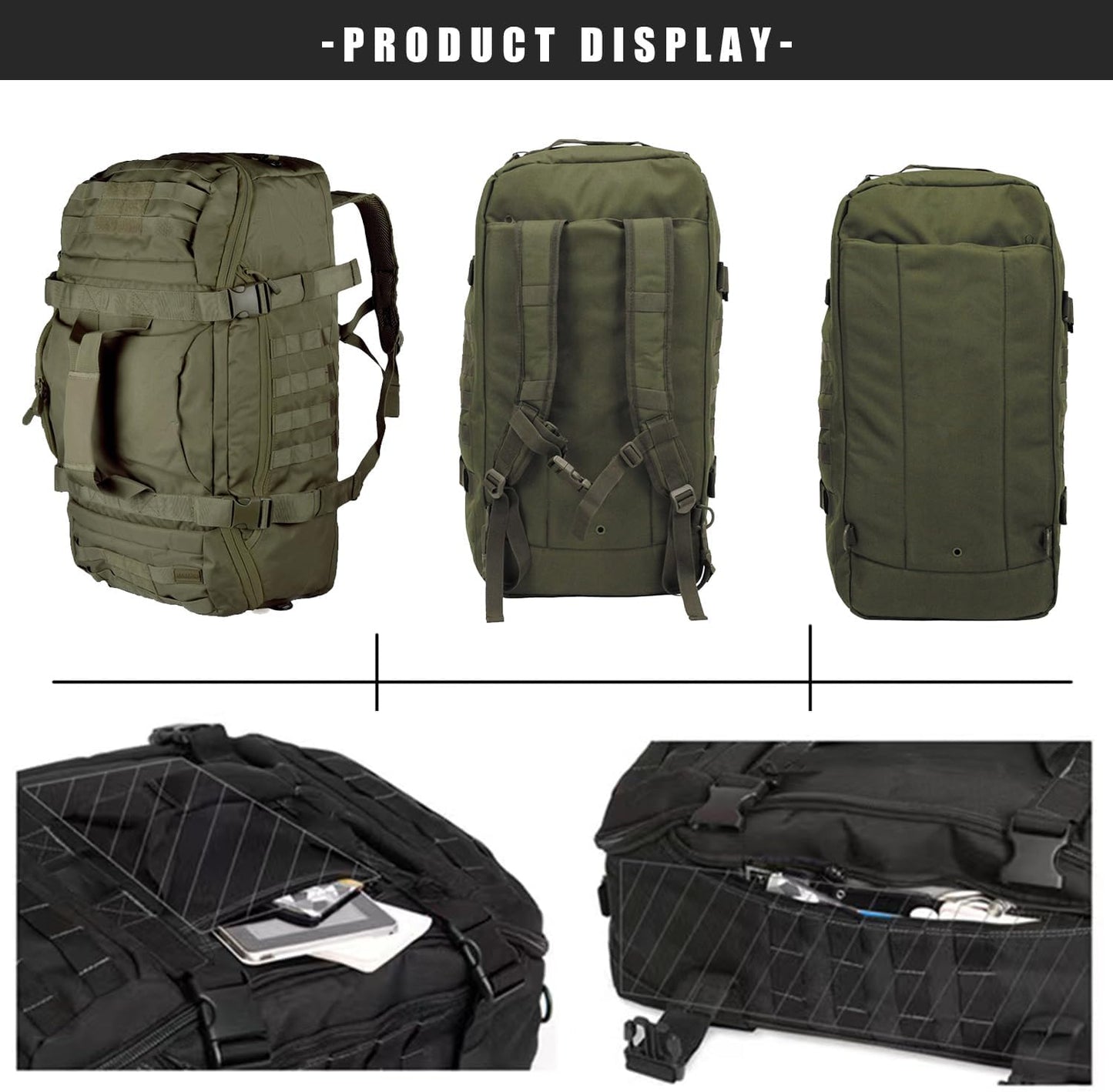 Miramrax Travel Duffle Bag - Large Tactical Backpack for Men | 25L Gym & Overnight Bag (Green)