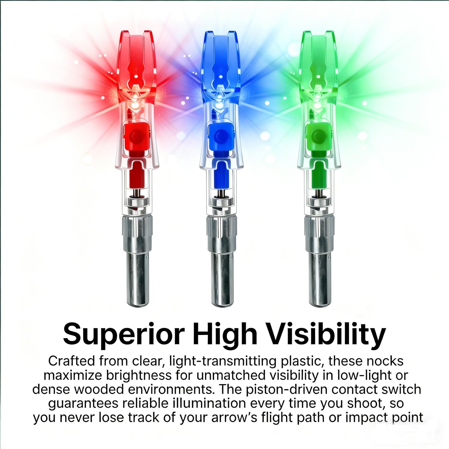 NoxDyn 12-Pack Green LED Lighted Nocks - Auto-Illuminated, High Visibility, Universal Fit .204 .233 .244 .246 ID X/H/S/GT Bushings