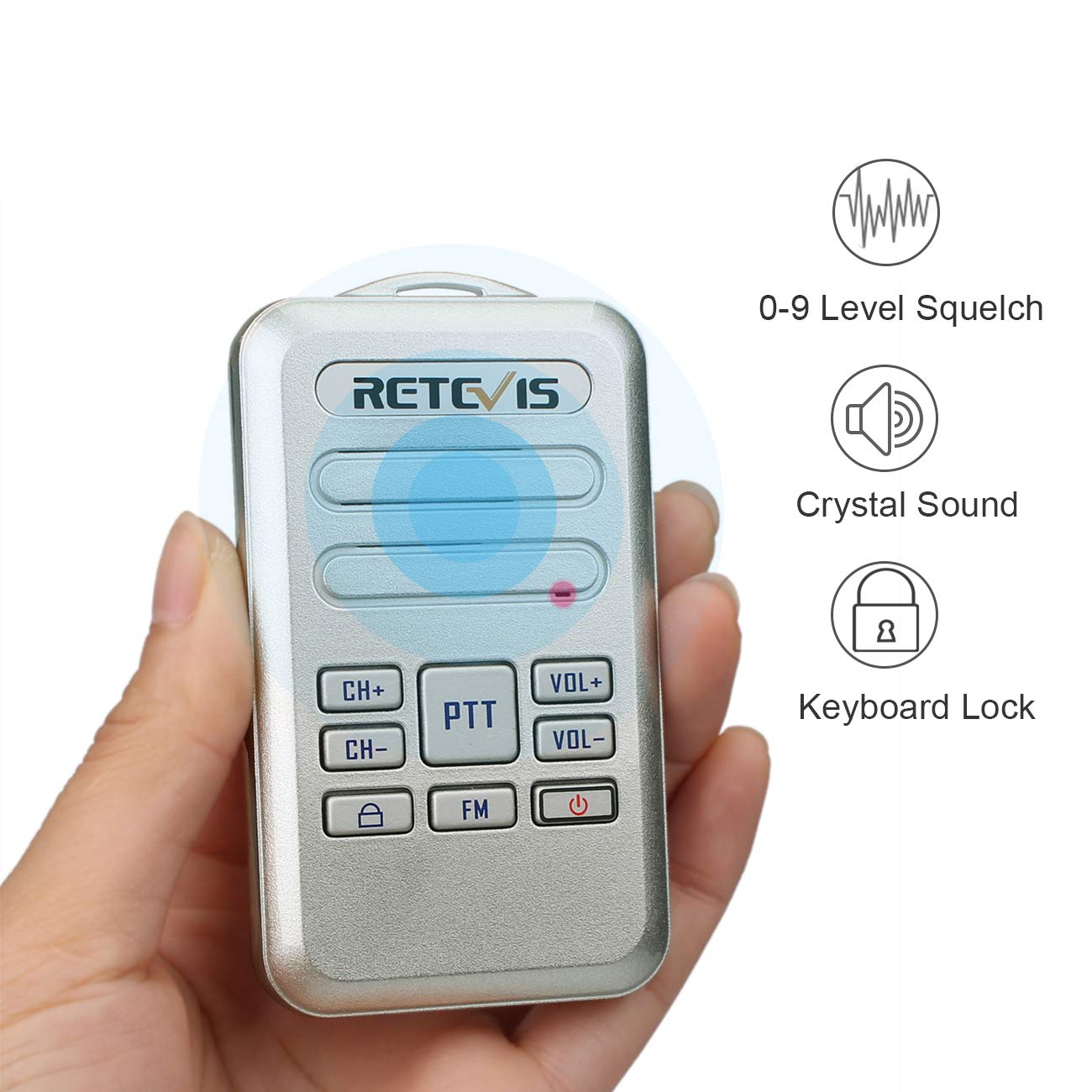 Retevis RT20 Mini Walkies Talkies for Adults, 16 Channel, FM, Small Two Way Radio Hands Free Lightweight with Lanyard(Silver,1 Pack)