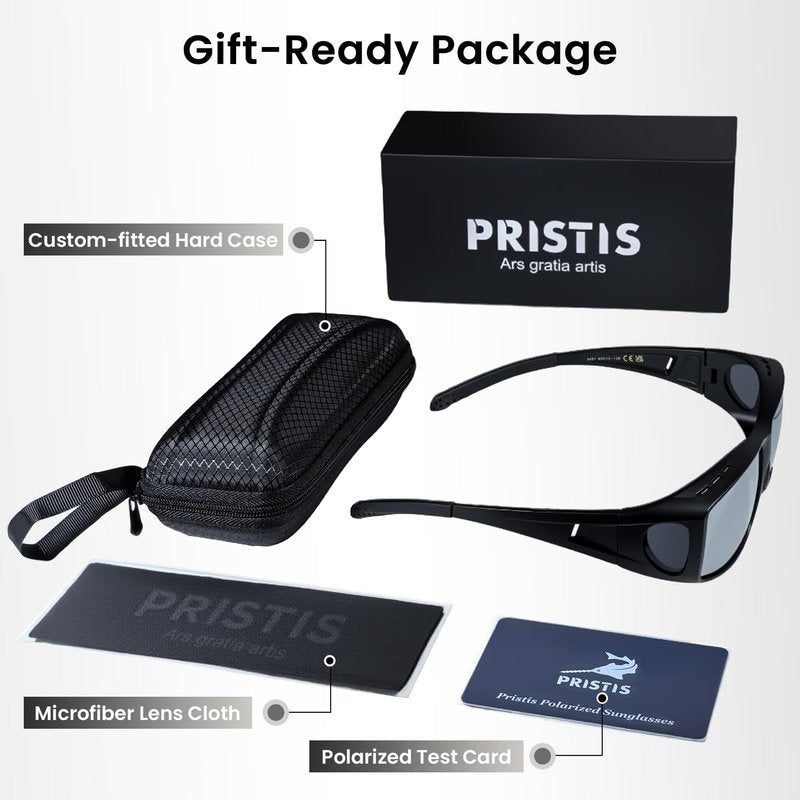 Pristis Fit-Over Polarized Fishing Sunglasses, Wrap Around Over UV Protection Prescription Glasses for Men and Women, Lightweight Unisex Anti-Glare Glasses for Driving Cycling Kayaking