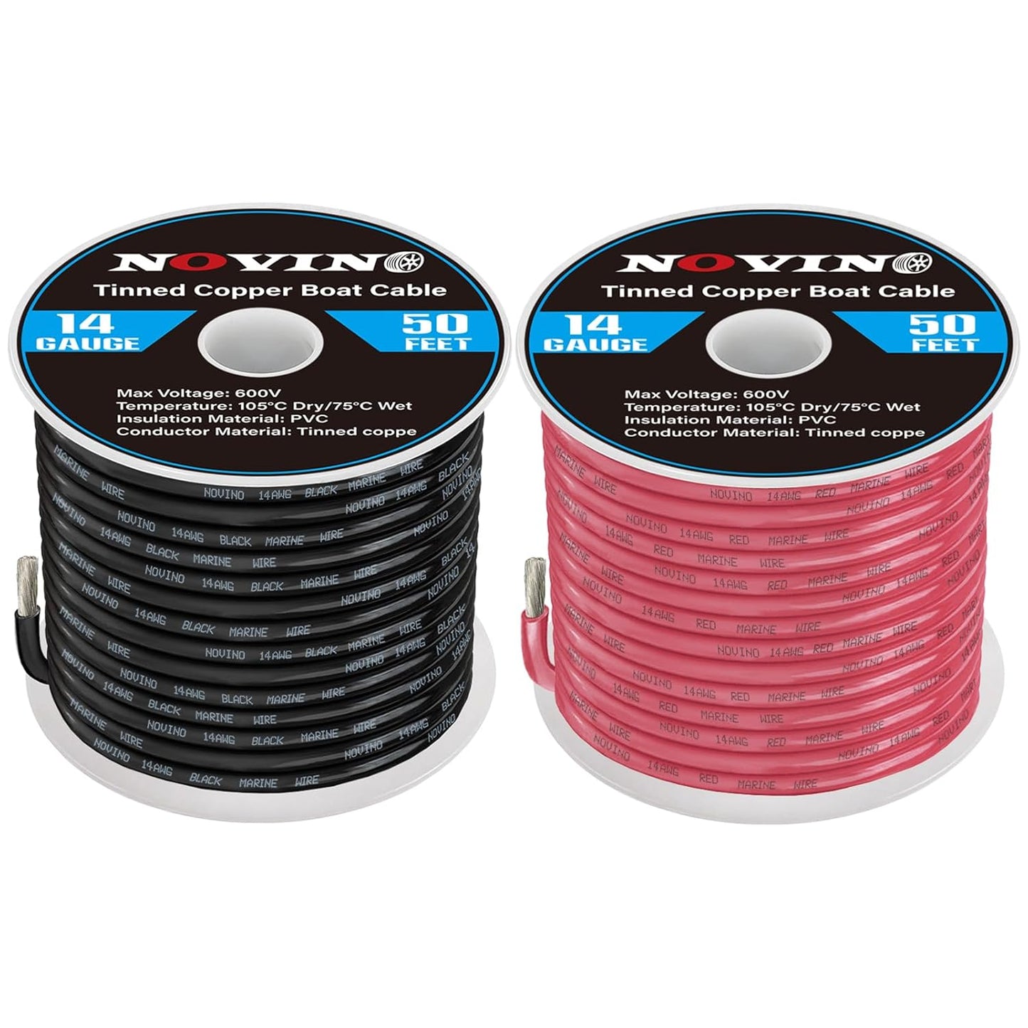 Skiennix 14 AWG Marine Grade Wire - 50FT Red & 50FT Black Tinned Copper Cable for Boats & RVs