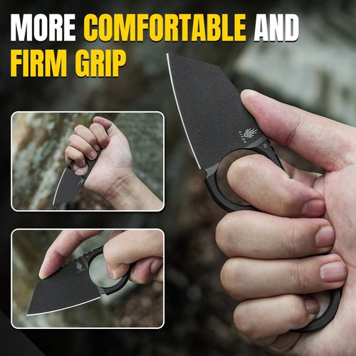 Kizer Bowtie Small Fixed Blade Knife, D2 Steel EDC Hunting Pocket Knife, 5.83 Inches Horizontal Carry Black Neck Knives, Survival Camping Knives with Sheath, 1061A2