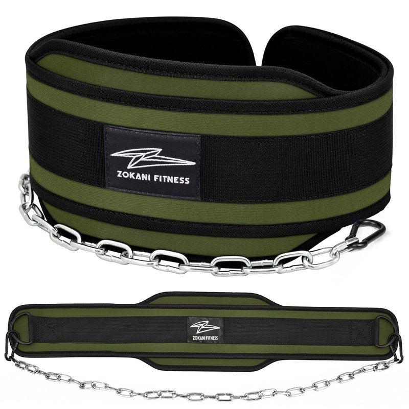 Hold weights up to 800lbs Zokani Dip Belt with Chain for Heavy Weightlifting Exercises ,Squats, deadlifts, pull Up Weight Belt, Dipping Belt, Men and Women Training Strength Dip Weightlifting Belt (Army green)
