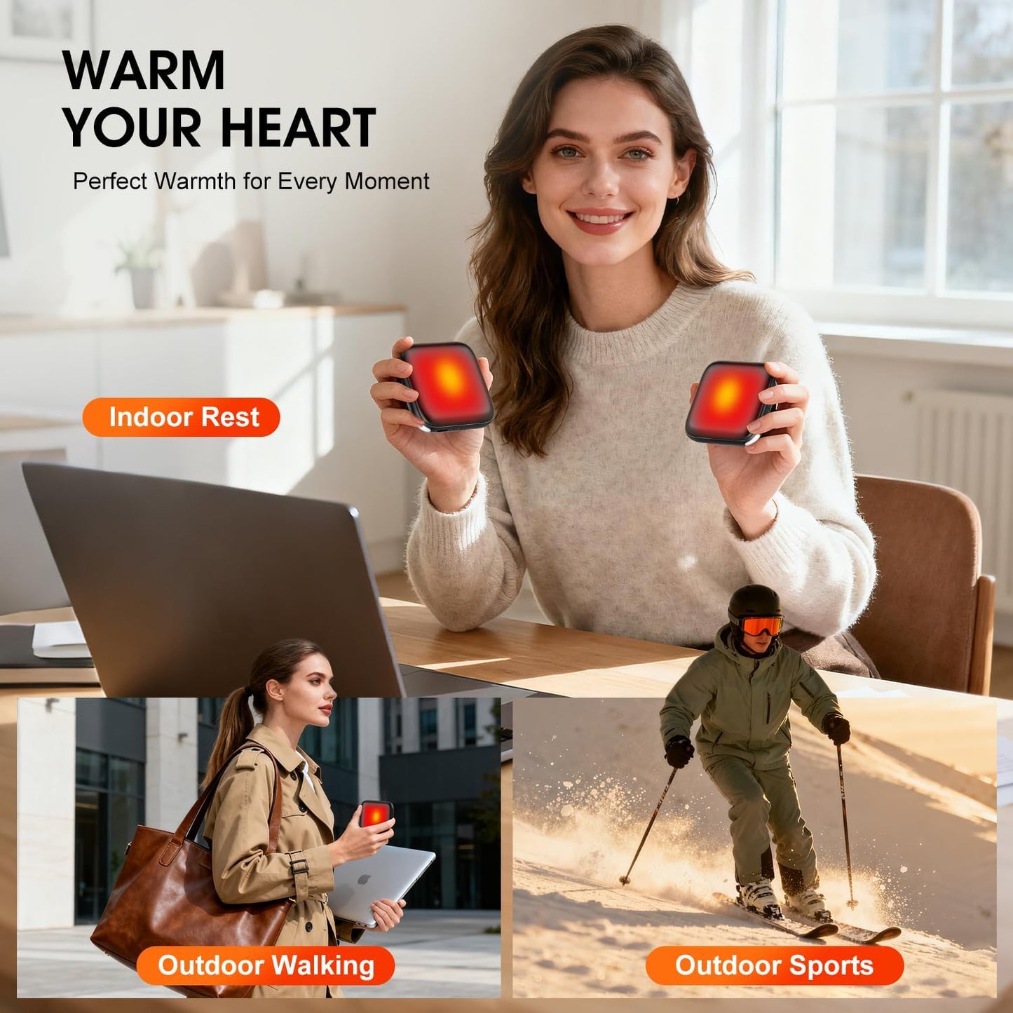 Skiennix Rechargeable Hand Warmers - 6000mAh Fast Heating Portable Pocket Heater | 3 Temperature Settings, LED Light, Ideal for Hunting & Holiday Gifts