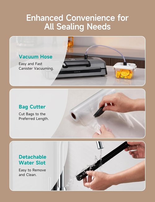 HiCOZY Vacuum Sealer - Powerful Heat Food Sealer with 7 Automatic Modes & Compact Design | Includes 10 Bags & Cutter
