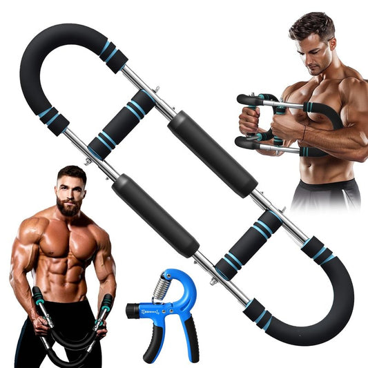 Twister Arm Trainer & Grip Strengthener Set - Adjustable 60-130 lbs Chest/Arm Workout Equipment + Forearm Exerciser (TAT-Set)