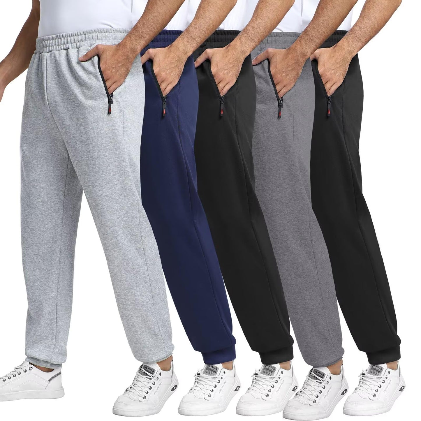 KGKE Men's Sweatpants Athletic Pants with Pockets,Jogger for Men Black/Black/Grey/Dark Grey/Navy L