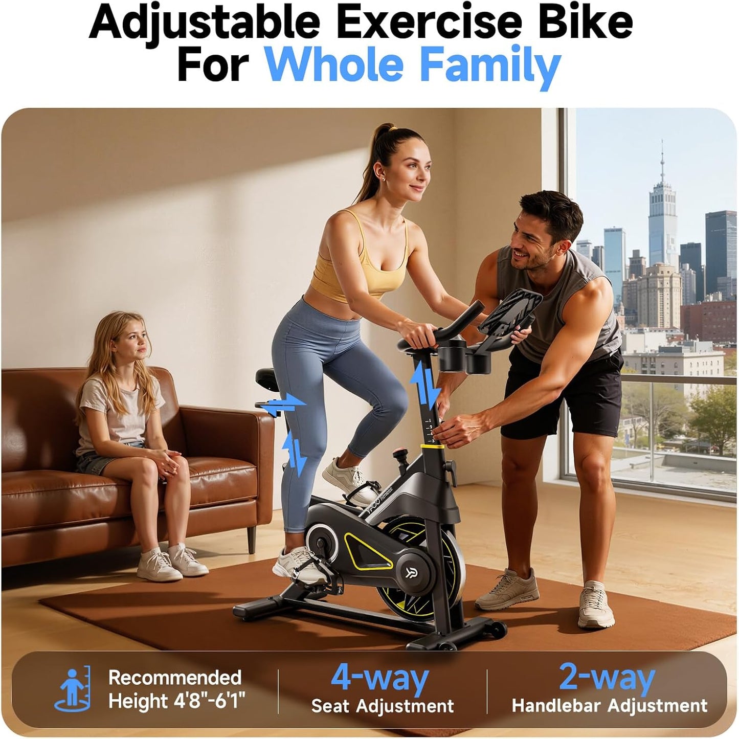 YPOO Exercise Bike - Adjustable Magnetic Resistance Indoor Bike with App, 330lbs Capacity & Comfortable Seat
