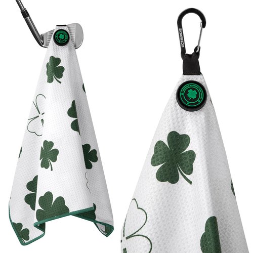 Magnetic Golf Towel for Golf Bags Microfiber Fabric Waffle Pattern Towels for Men or Women, Magnet Golf Towel with Heavy Duty Carabiner Clip Golf Accessories (Lucky Clover)