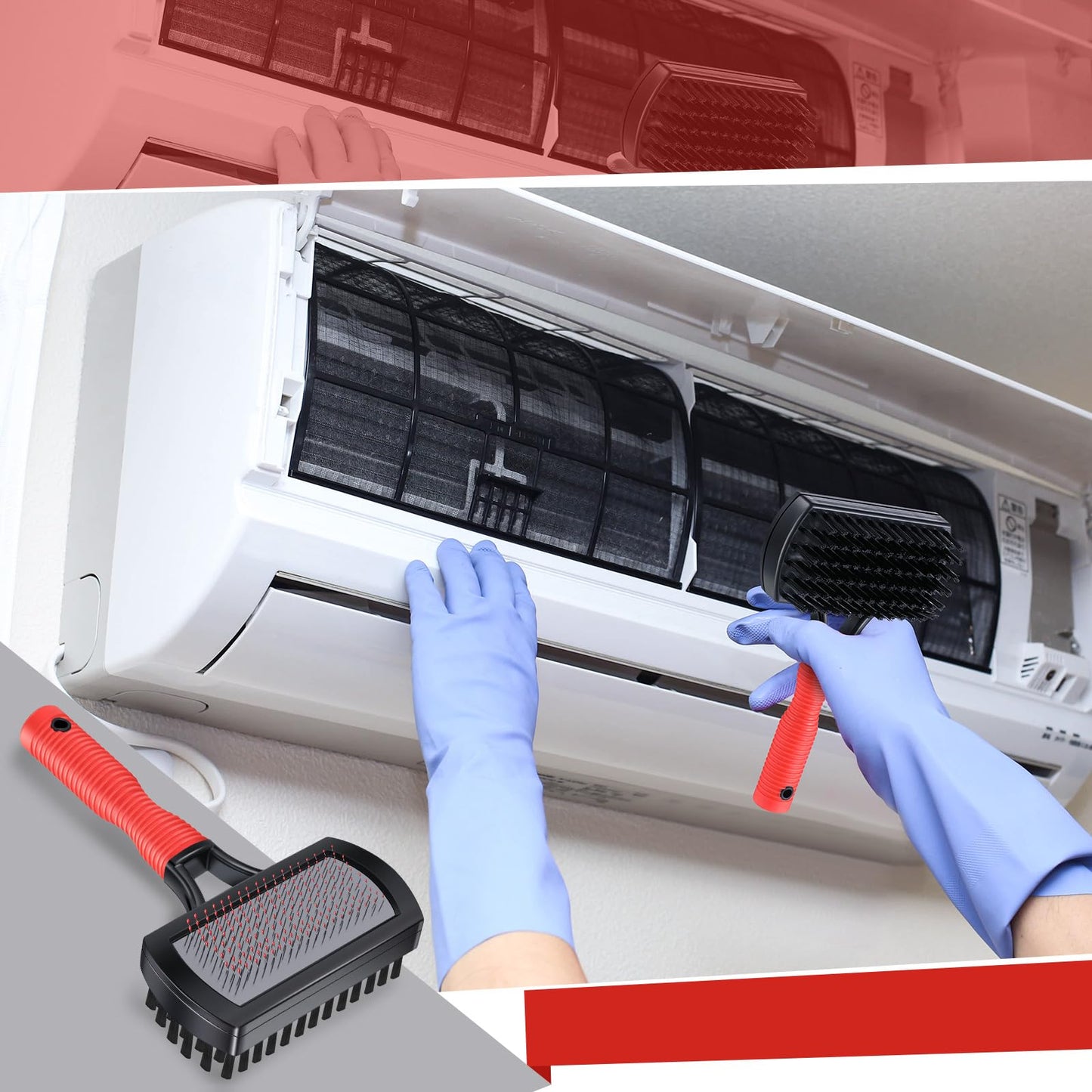 Ceoighe 2 Pack Advanced Coil Cleaning Fin Brush for AC Evaporator and Condenser, Effective Dual-Sided HVAC Coil Cleaner, Stainless Steel Pins & Soft Bristles, Prevent Build-Up, Easy AC Maintenance