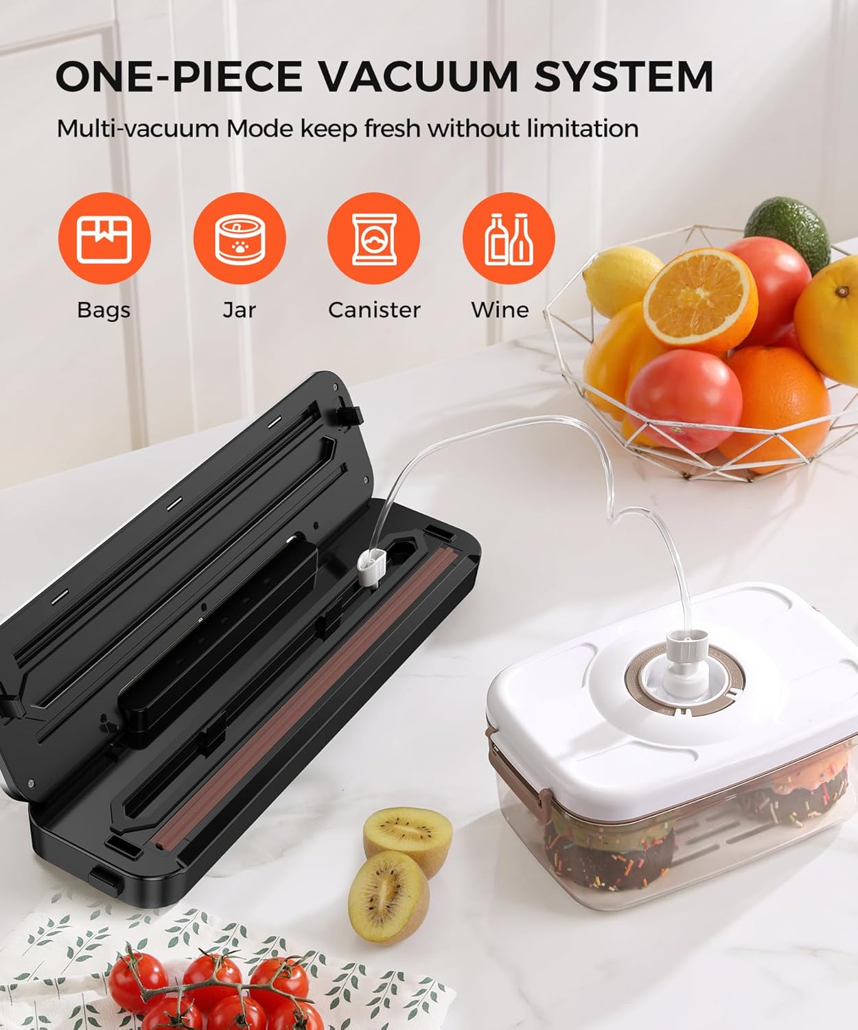 Vacuum Sealer Machine - 6-in-1 Dry/Moist Modes & Digital Timer | Compact Design with 10 Bags (Black/Silver)