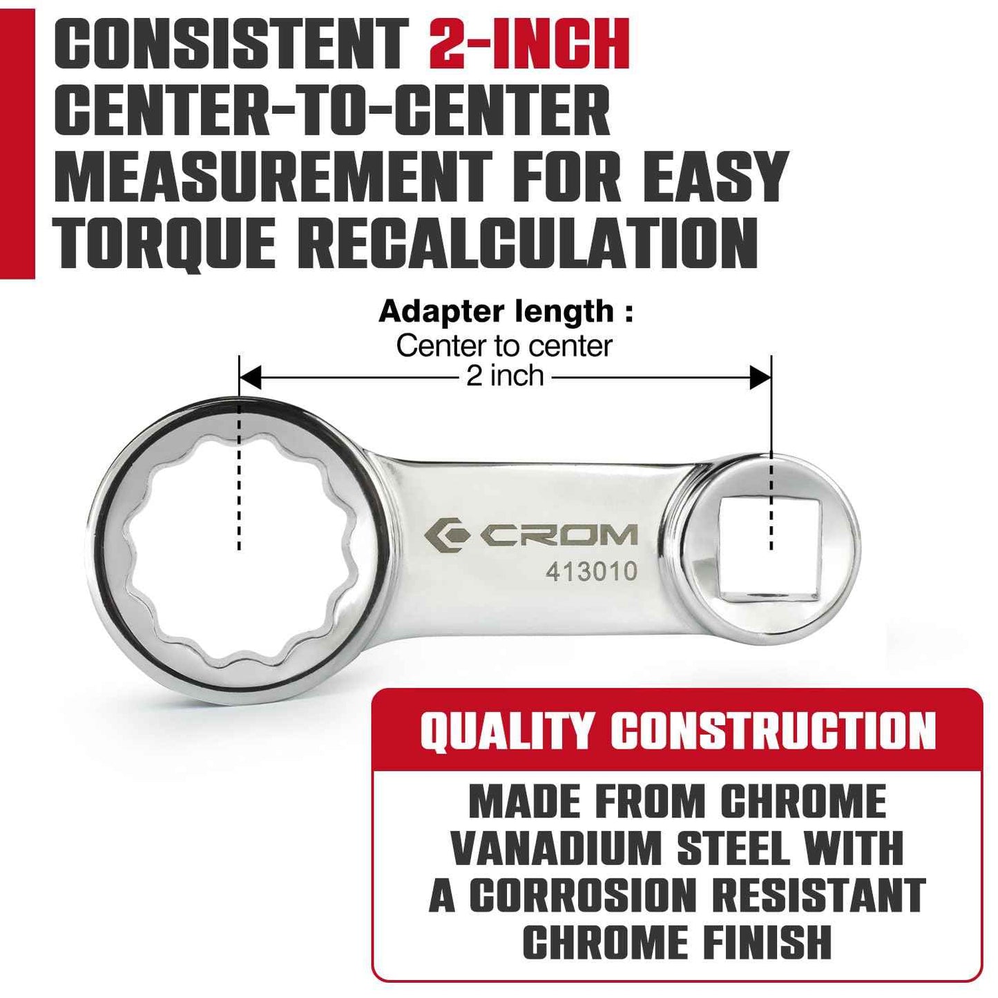 CROM Torque Adapter Extension Set - 12-Point Box End Torque Wrench Adapter with EVA Foam Tray, Made from Corrosion-Resistant CR-V Steel and Chrome Finish (Metric 10-Piece)